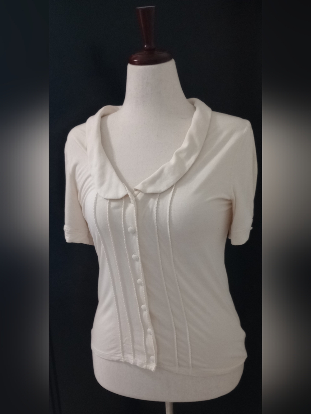 H&M Cream Short-Sleeve Blouse with Peter Pan Collar
